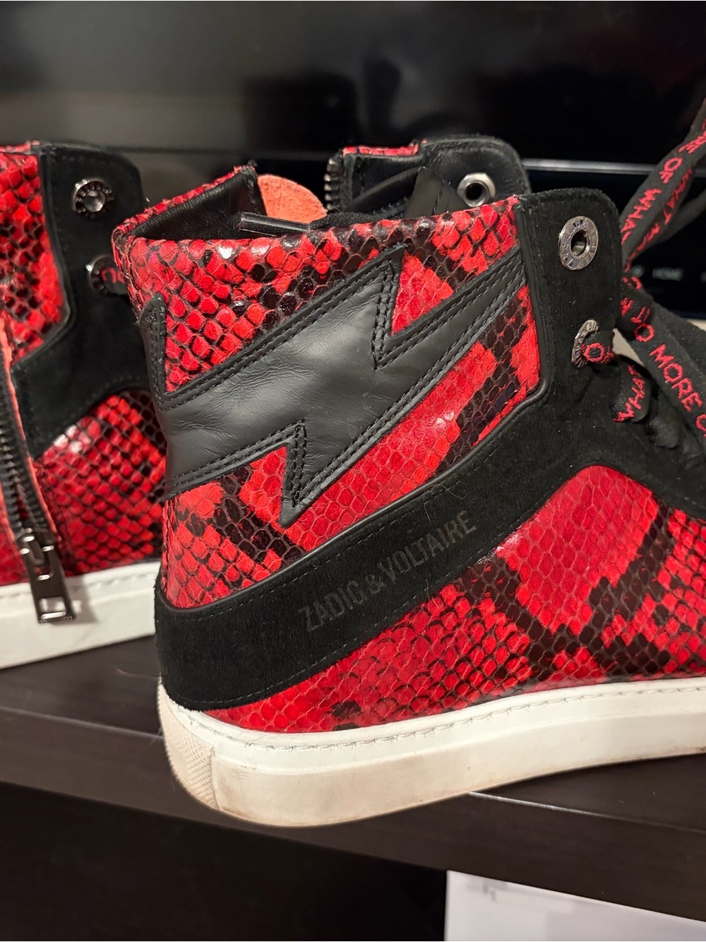 Zadig & Voltaire Red and Black Snake-Print High-Top Sneakers